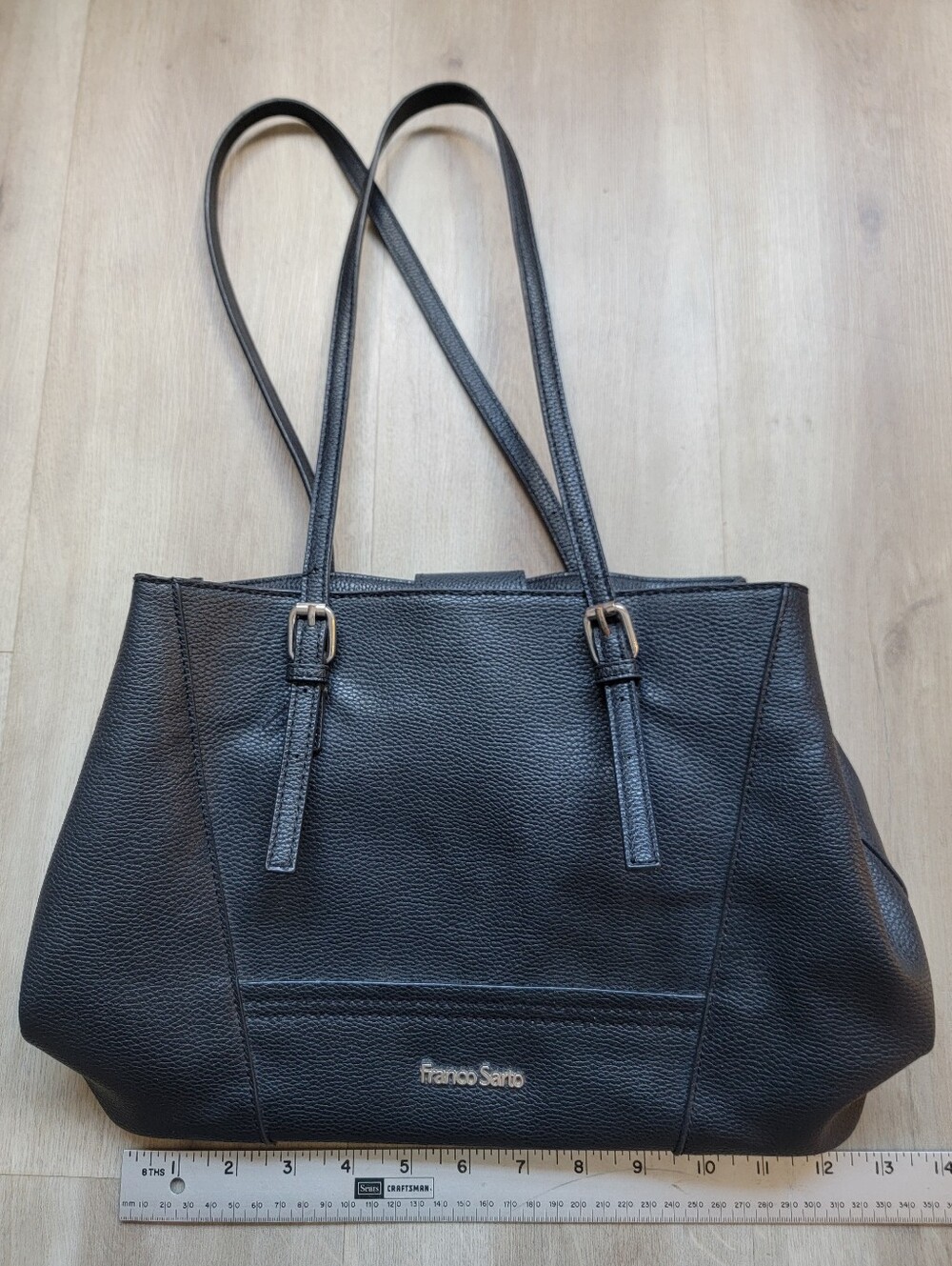 Franco Sarto Black Pebbled Leather Shoulder Tote